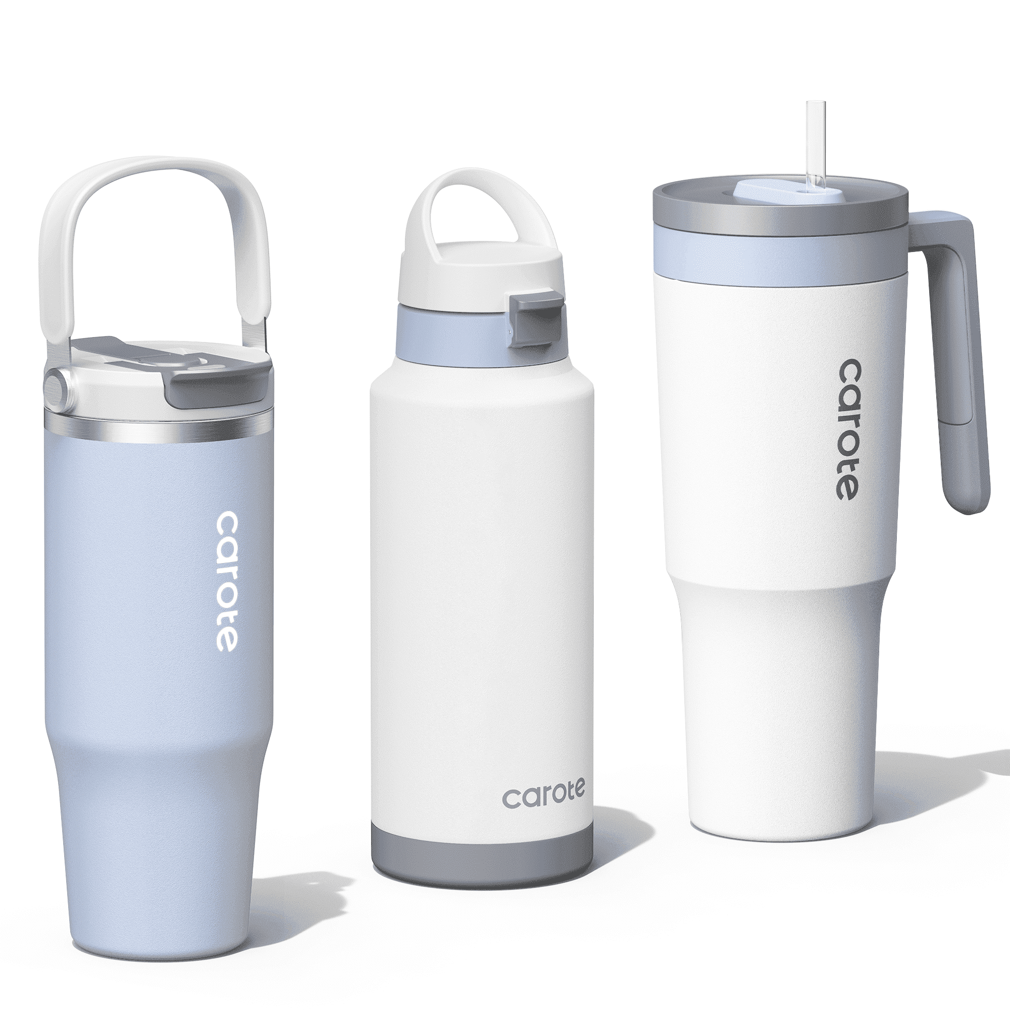 Carote 3-Piece Insulated Stainless Steel Tumbler Set, 40oz,32oz*2, Leak-Proof, Travel Mugs, Blue