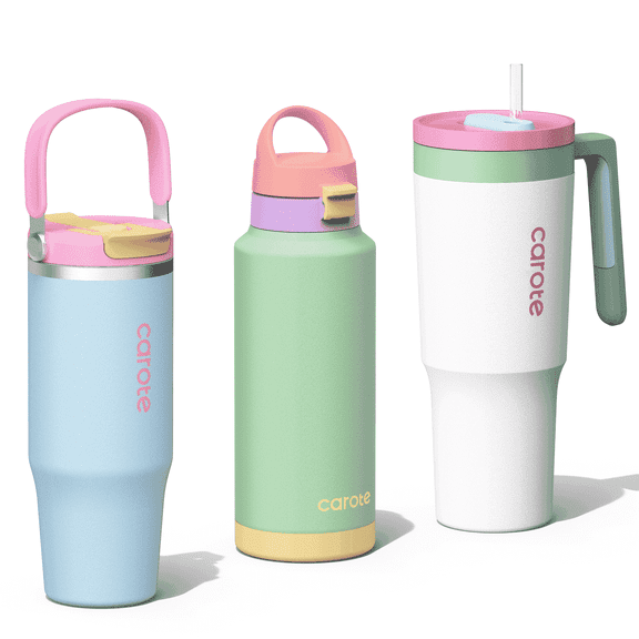Carote 3pcs Insulated Stainless Steel Tumbler Set, 40 fl oz*1 and 32 fl oz*2, Leak-Proof, Travel Mugs, Mint Berry