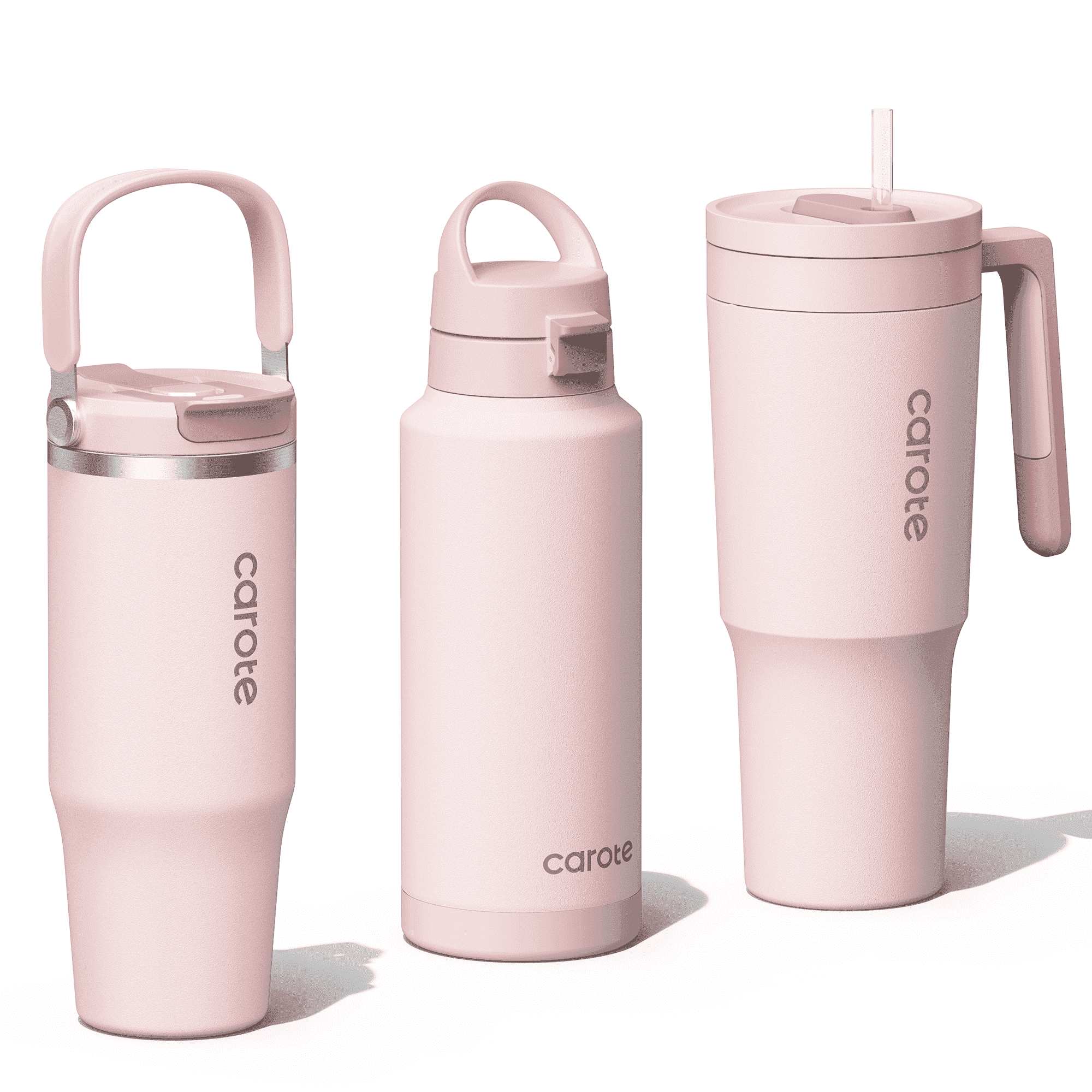 Walmart discount codes: Carote 3PCS Insulated Stainless Steel Tumbler Set with Handles, 40oz,32oz*2, Leak-Proof Travel Mugs, Double Wall Vacuum, Pink