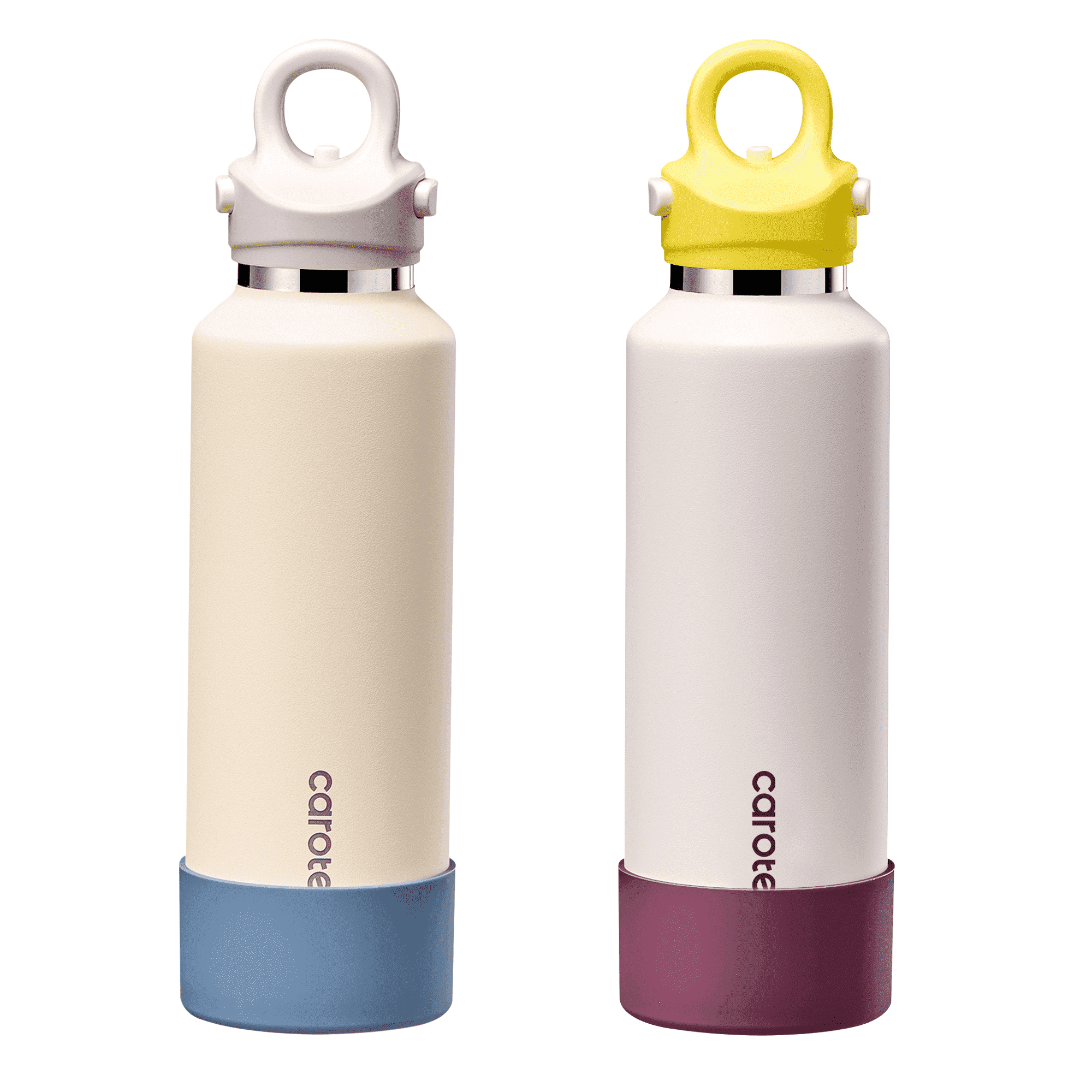 Carote 2-Pack One-Click-Open Insulated Stainless Steel Water Bottle Set, 20oz Blue & Purple