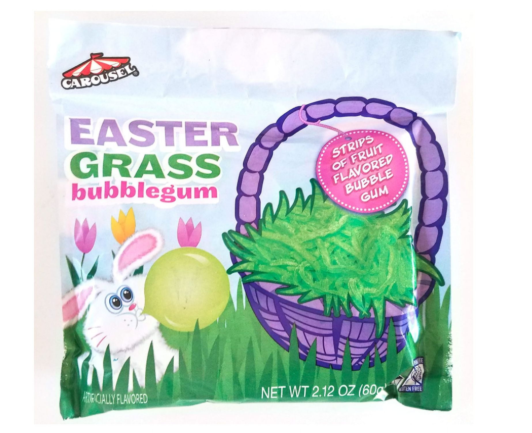 Carousel (1 Pack) Easter Grass Bubblegum Fruit Flavored Bubble Gum Candy Net Wt. 2.12 oz / 60 g