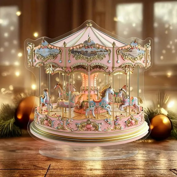 Carousel Acrylic Sunshineshine Catchers, Acrylic Decorative Sign Carousel 2D Flat Print Acrylic Decorative Desktop Decoration for Home Office Garden with Stand