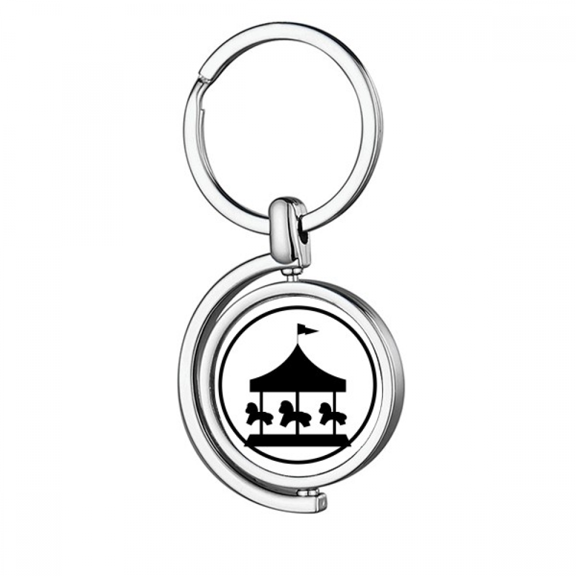 Carousel Amusement Park Black Outline Rotating Keychain Metal Keyring Holder