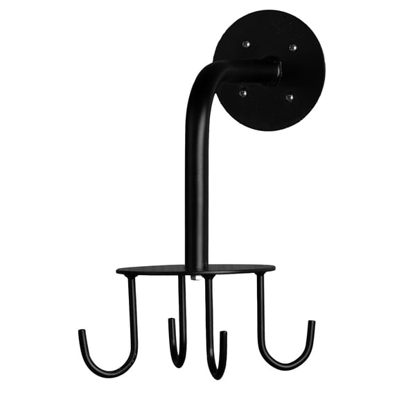 Jeffers 4 Hook Rotating Carousel Horse Bridle Halter Tack Rack, Wall Mount Organizer for Stable Barn Trailer, Metal Hooks for Halters Reins Lead Ropes Harness, Black with Screws Included