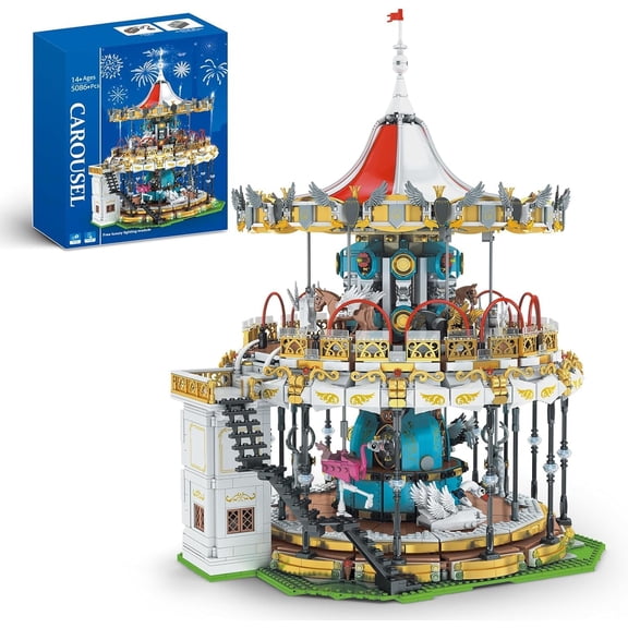 Carousel Building Set, Electric Motorized Merry-Go-Round Model, Amusement Park Toy, Birthday Gifts for Adult , City Construction Theme Collection 5086pcs