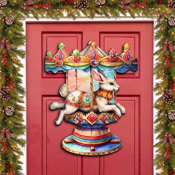 Carousel Bunny Holiday Door Decor by G. Debrekht - Christmas Decor - 8611026H