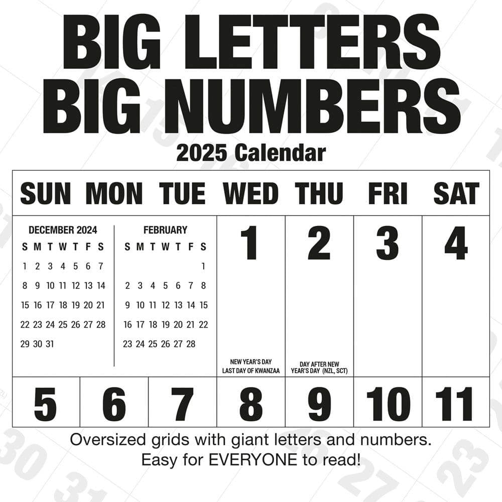 Carousel Calendars, Big Letters Big Numbers 2025 Wall Calendar