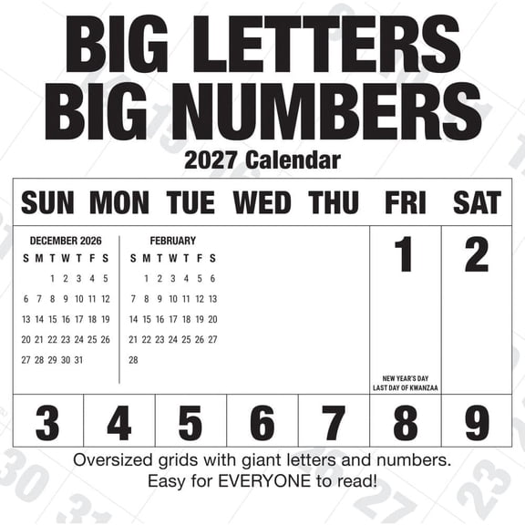 Carousel Calendars, Big Letters Big Numbers 2027 Wall Calendar