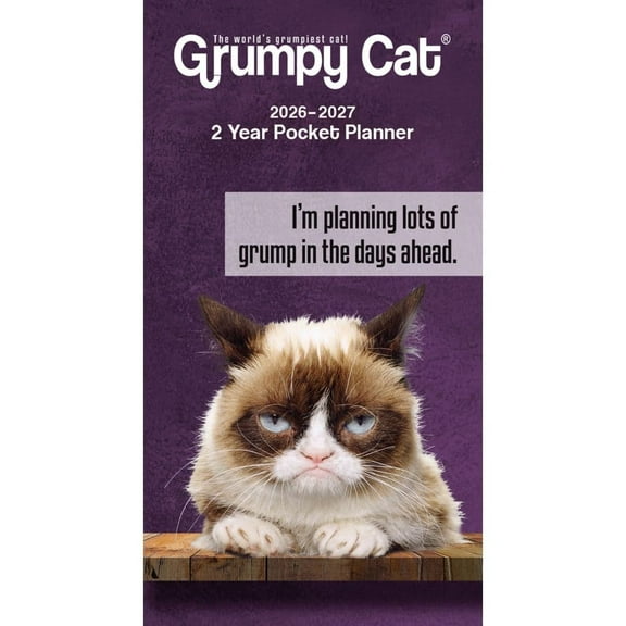 Carousel Calendars, Grumpy Cat 2 Year 2026 Pocket Planner, 12'' X 12'', 16-Month Calendar with Stapled Binding