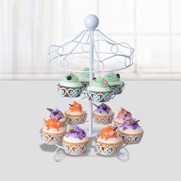 Carousel Cupcake Stand Dessert Serving Tray, 12-Cups Cake Display Rack Cupcake Stand for Carnival, Party, Wedding, Party Furnishing Accessories, Easy to Assemble (White)