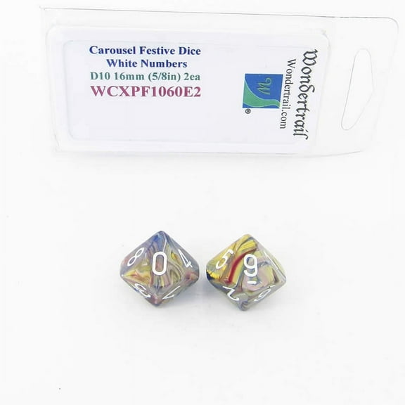 Carousel Festive Dice with White Numbers D10 Aprox 16mm (5/8in) Pack of 2 Wondertrail
