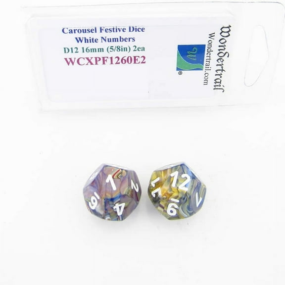 Carousel Festive Dice with White Numbers D12 Aprox 16mm (5/8in) Pack of 2 Wondertrail