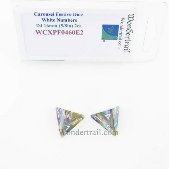 Carousel Festive Dice with White Numbers D4 Aprox 16mm (5/8in) Pack of 2 Wondertrail