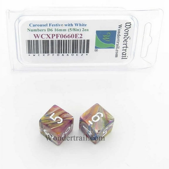 Carousel Festive Dice with White Numbers D6 Aprox 16mm (5/8in) Pack of 2 Wondertrail