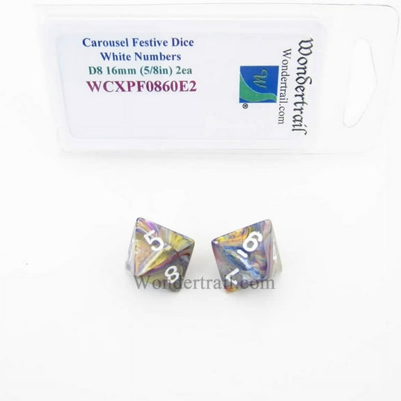 Carousel Festive Dice with White Numbers D8 Aprox 16mm (5/8in) Pack of 2 Wondertrail