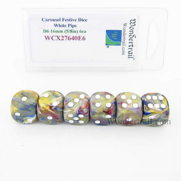 Carousel Festive Dice with White Pips 16mm (5/8in) D6 Set of 6 Wondertrail