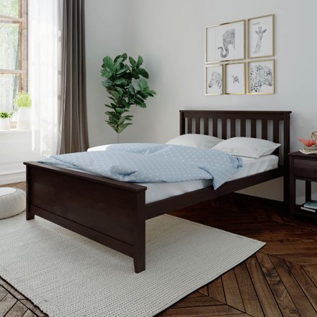Carousel Full Size Bed Frame, Classic Solid Wood Platform Bed with Headboard