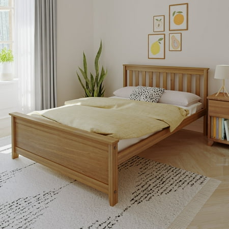 Carousel Full Size Bed Frame, Classic Solid Wood Platform Bed with Headboard