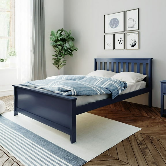 Carousel Full Size Bed Frame, Classic Solid Wood Platform Bed with Headboard