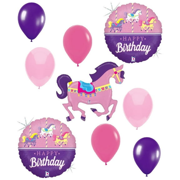 Carousel Horse Birthday Party Balloons 9 Piece Mylar and Latex Set