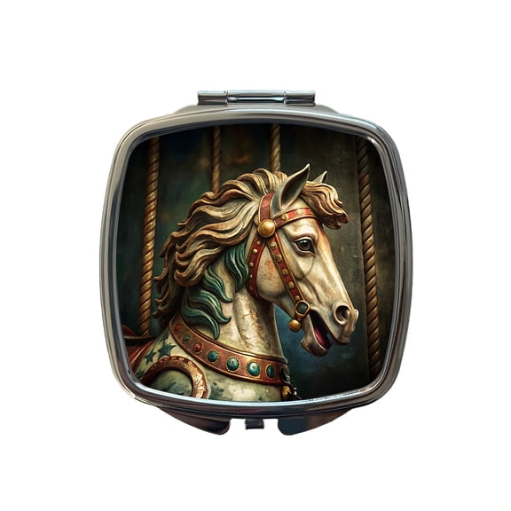 Carousel Horse Close-up Travel Makeup Handbag Purse Small Pocket Compact Mirror