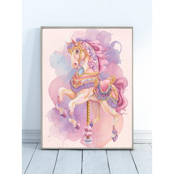 Carousel Horse Wall Art Print, Unframed Paper Poster 8x10in