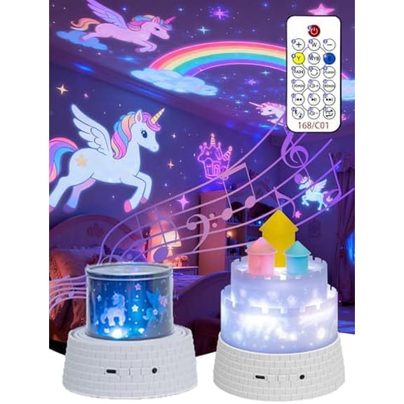 Carousel Projector Night Light, 12 Music+23 Films, 1800mah Light Projector for Room, 360 Rotating Night Light for with Remote Timer, Princess Lamp for Girls