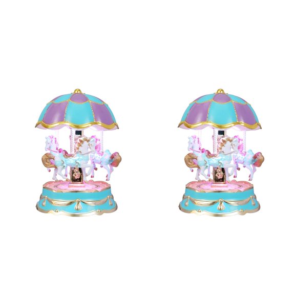 Carousel Music Box, 2pcs Luxury Color Change LED Light Music Box, Luminous Rotating 3-Horse Musical Box
