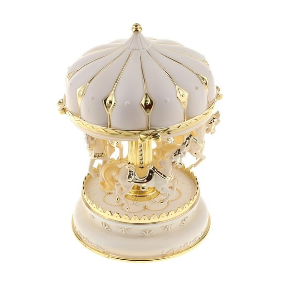 Carousel Music Box 7 LED Rotating Carousel Horse Music Box Kids Girls Baby Birthday Gift , Beige