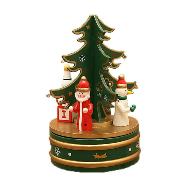 Carousel Music Box Christmas Wooden Rotating Music Box Christmas Tree