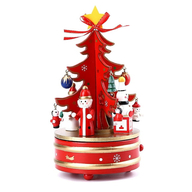 Carousel Music Box Christmas Wooden Rotating Music Box Christmas Tree