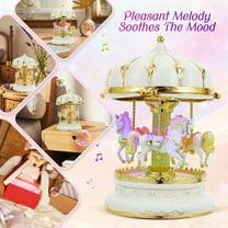 Carousel Music Box Glittering Rotating Wooden Horse Music Box for Home Wedding Birthday Gift Decoration