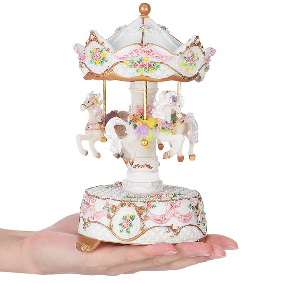 YEAHIBABY Decorative White Carousel Music Box for Home Use with Windup Mechanism