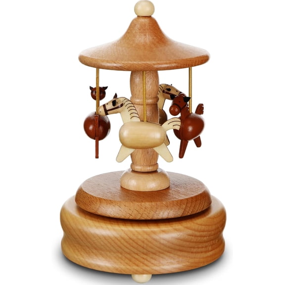 Carousel Music Box Wooden Merry Go Round Carousel Musical Box Beautiful Horse Wind up Music Crafts for Christmas Birthdays Anniversaries Valentine's Day Party Decor Gift