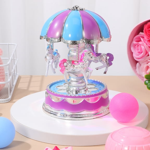 UKCOCO Rotating Carousel Music Box, Lavender, Romantic Evening Decor, Wind Up Musical Horses