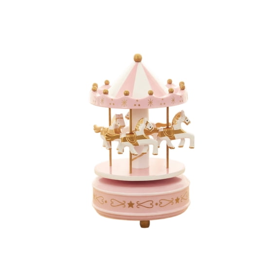 Carousel Music Box with Rotating Horses and Melody, 1 Pack, Pink White and Gold, for Girls and Women Birthday, Decoration