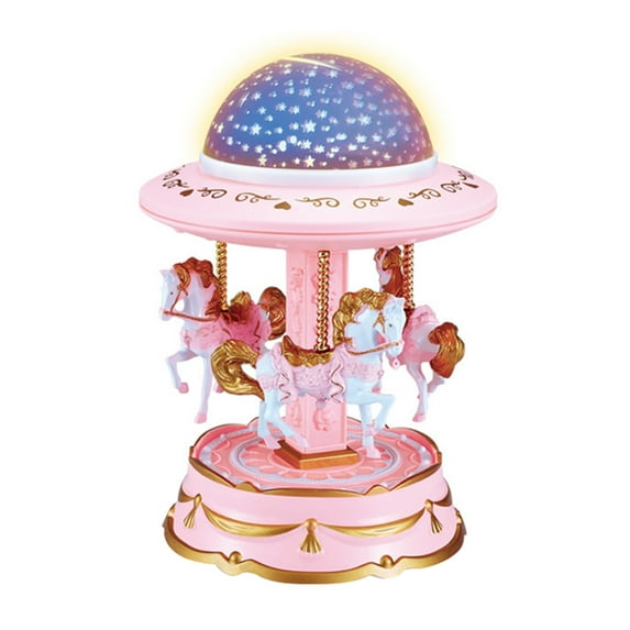 Carousel Music Box with Star Projection, Rotating Horse Lantern with Colorful Lights, Wind Up Musical Gift for 3+ Years, Home Decor