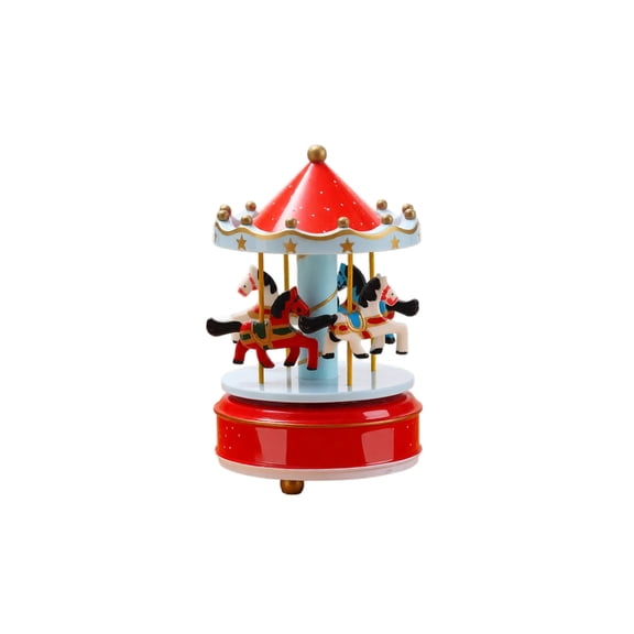 Carousel Music Box with Wind-Up Mechanical Movement and Classic Horse Design, 1 Piece, Red and Green, Vintage Musical Ornament