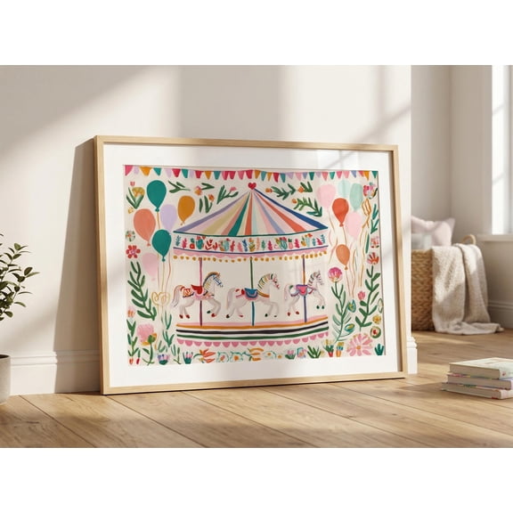 Carousel Nursery Art Print Whimsical Carnival Print Colorful Horse Art Playroom Room Decor Printed On Museum Quality Paper