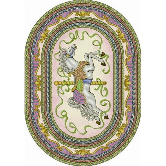 Carousel Pink 5 ft.4 in. x 7 ft.8 in. Oval WearOn Nylon Machine Tufted- Cut Pile Just for Kids Rug