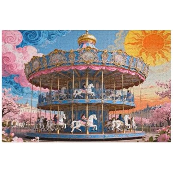 Carousel Pink Park 1000 Pieces Jigsaw Puzzles for Adults, Creative Hard Flower, Brain-Teaser for Family Fun, Educational, Decorative for Home Relaxing Activity Puzzle