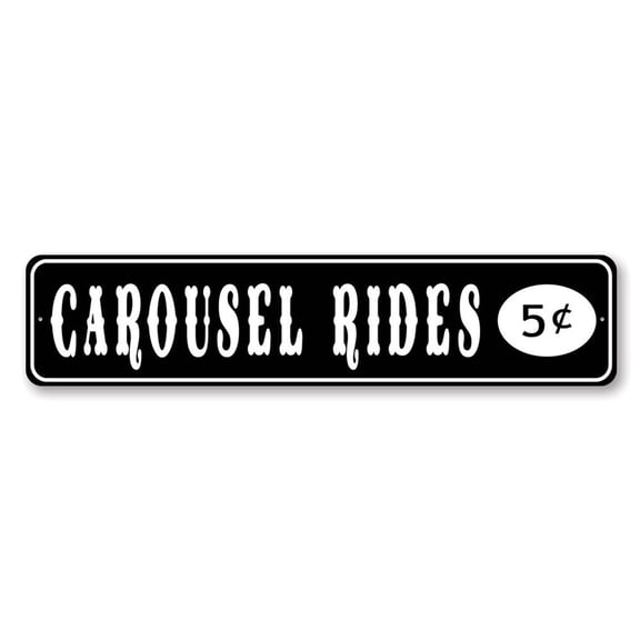 Carousel Rides 5 Cents Aluminum Metal Decor Sign - 4x18 inches