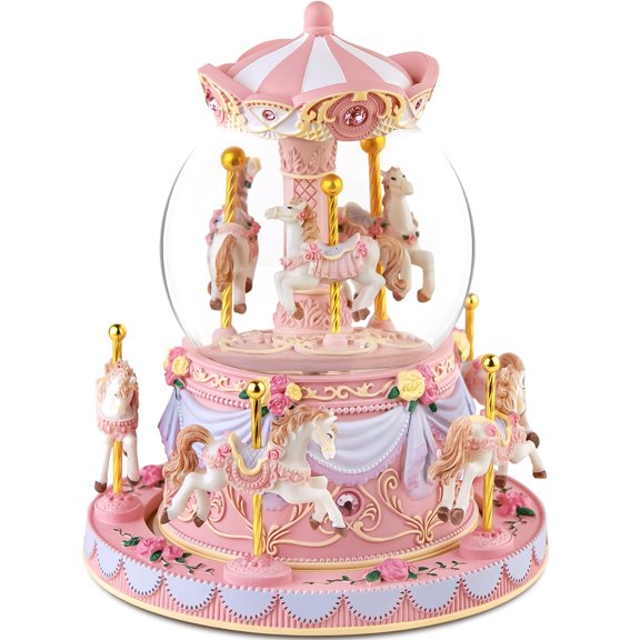 Carousel Snow Globe Birthday Gift for Girls Daughter, Carousel Music Box Plays You are My Sunshine, Upgraded Merry Go Round Carousel Horse Gifts for Mom Friend Sister Women A101