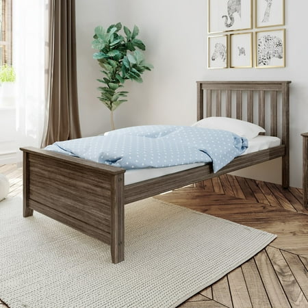 Carousel Twin Bed Frame, Solid Wood Classic Platform Bed with Headboard,Clay