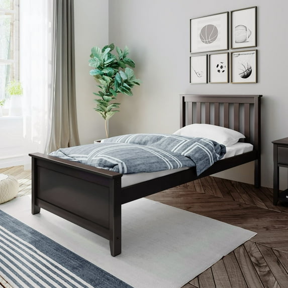 Carousel Twin Bed Frame, Solid Wood Classic Platform Bed with Headboard, Espresso