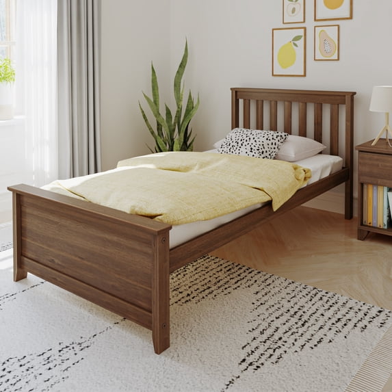 Carousel Twin Bed Frame, Solid Wood Classic Platform Bed with Headboard, Walnut
