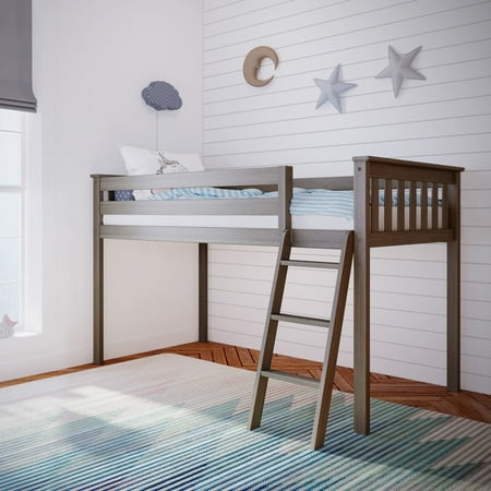 Carousel Twin Loft Bed, Solid Wood Loft Bed with Ladder for Kids, Clay