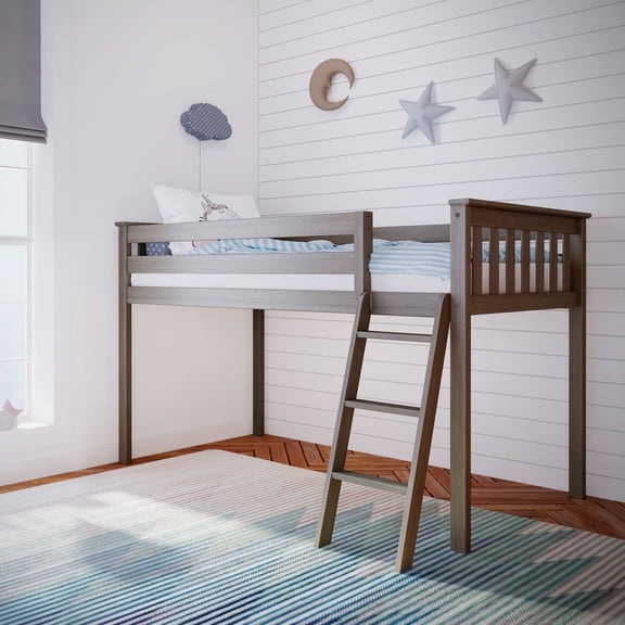 Carousel Twin Loft Bed, Solid Wood Loft Bed with Ladder for Kids, Clay