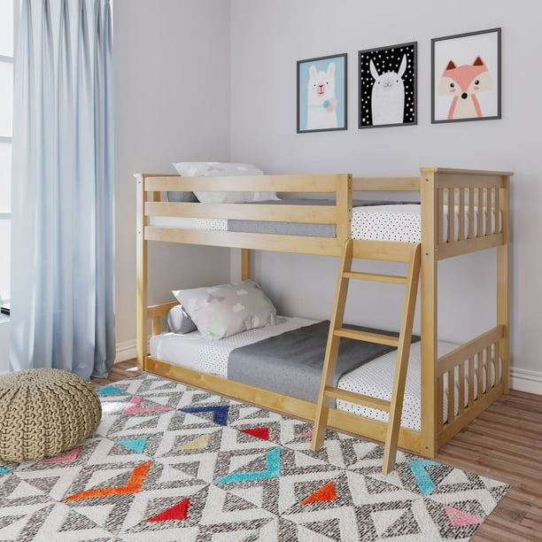 Carousel Twin over Twin Bunk Bed for Kids, Low Solid Wood Bunk Beds for