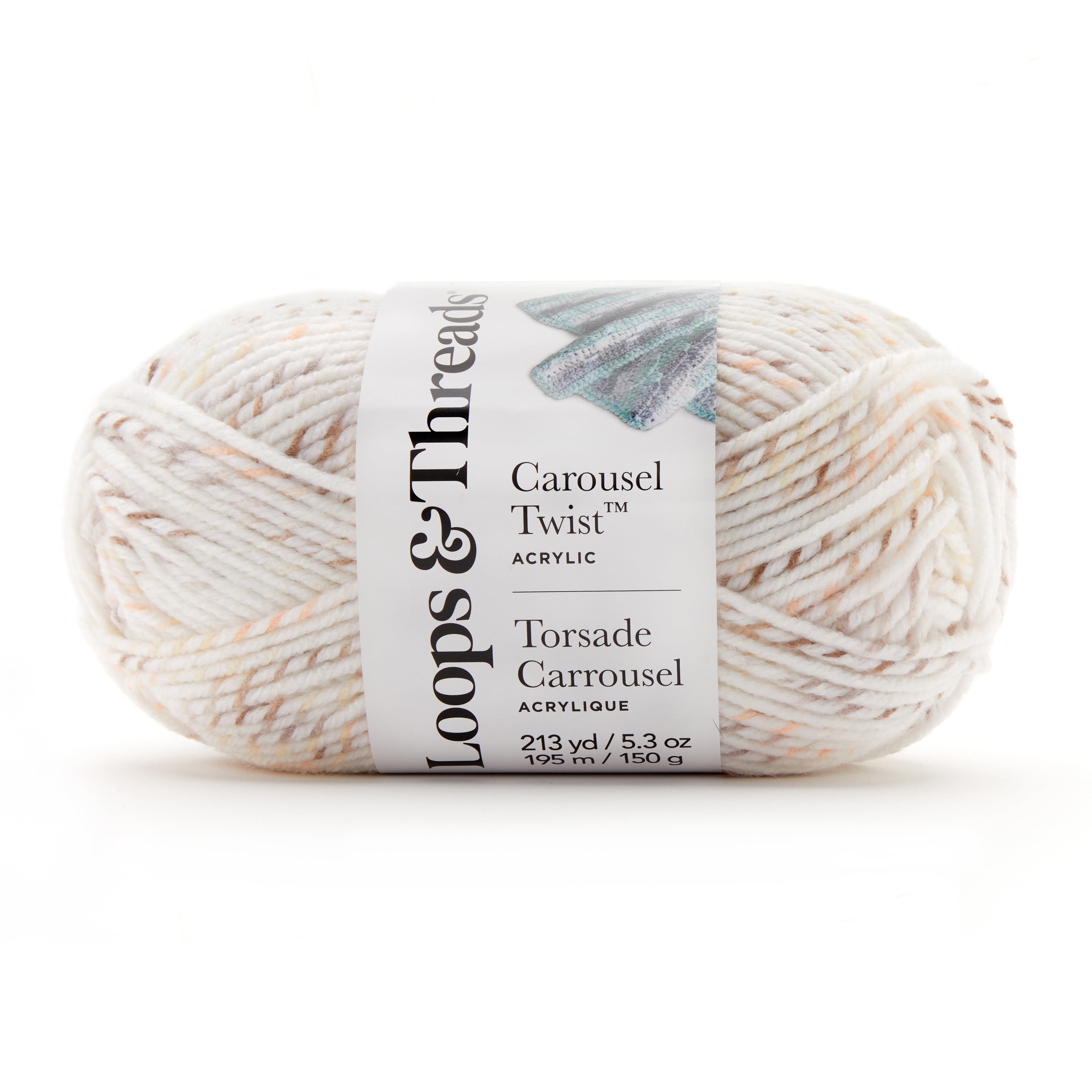 Carousel Twist Yarn by Loops & Threads - Yarn for Knitting - Crochet - Weaving - and Arts & Crafts - Biscuit - Acrylic - 5.3 oz